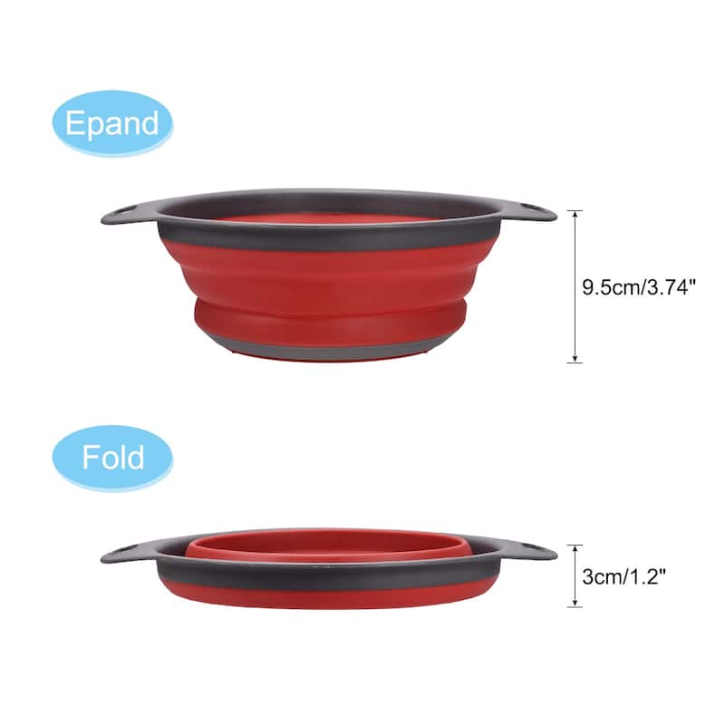 Collapsible Colander, Silicone Round Foldable Strainer with Handle - 23.5cm x 14cm x 9.5cm