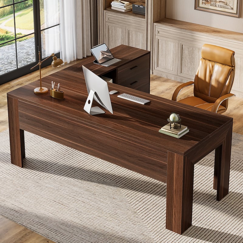 63" L Shaped Executive Desk Office Computer Desk Mobile File Cabinet with Drawers/Shelves Home Office Business Furniture