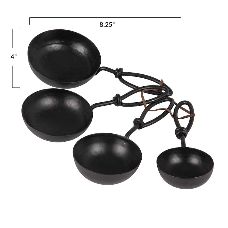 Hammered Stainless Steel Scoops with Leather Tie (Set of 4 Sizes)