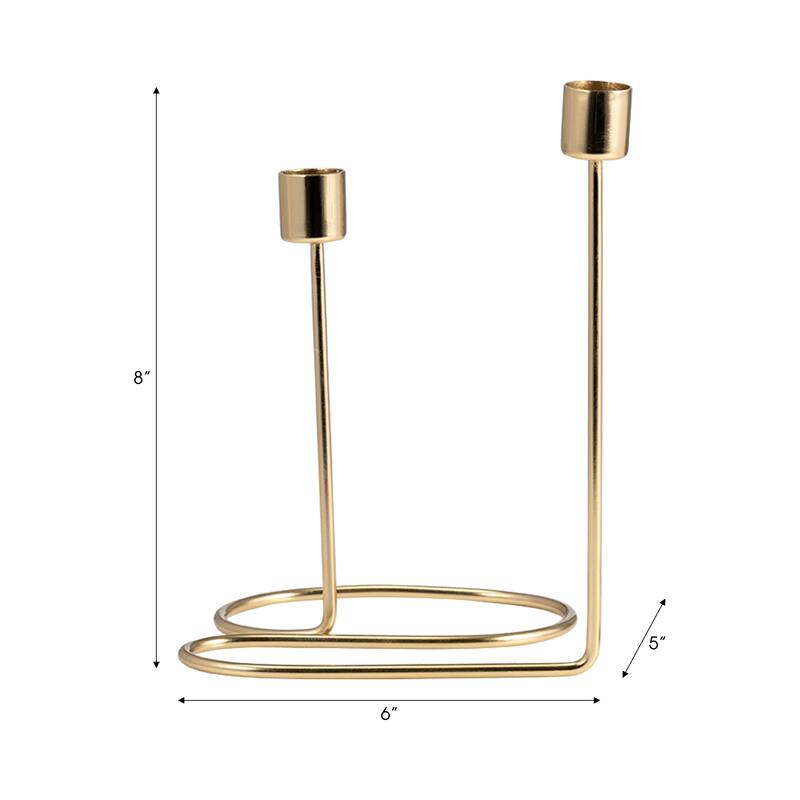 Metal Double Swirl Two Taper Candle Holder - Gold, 8 in.