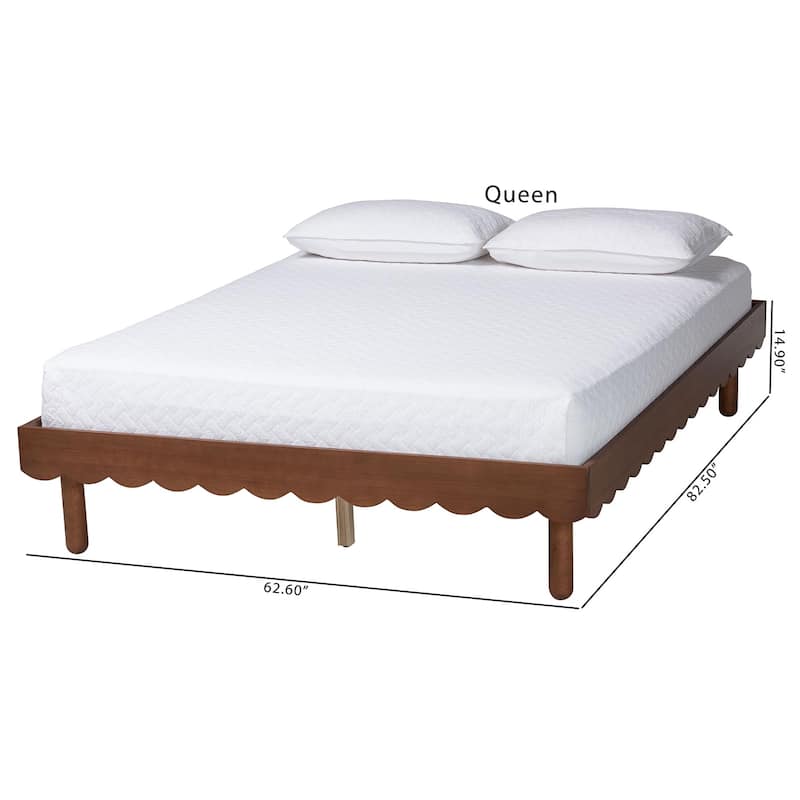 Orianthe Wood Platform Bed Frame with Scalloped Design - Low Profile with Round Legs, Modern Minimalist Furniture, Queen Size