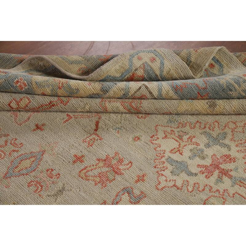 Hand Knotted Oriental 100% Wool Carpet Transitional All-Over Beige & Ivories Oushak Area Rug - 8' 11'' X 6' 0''
