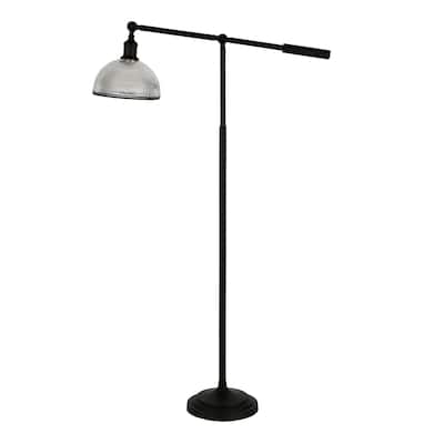 58 Inch Black Swing Arm Floor Lamp with Adjustable Glass Dome Shade - 11" x 32" x 58"