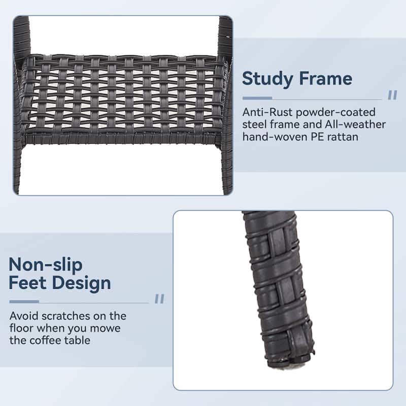 Outdoor Coffee Table/ Side Table with UV-Resistant PE Wicker