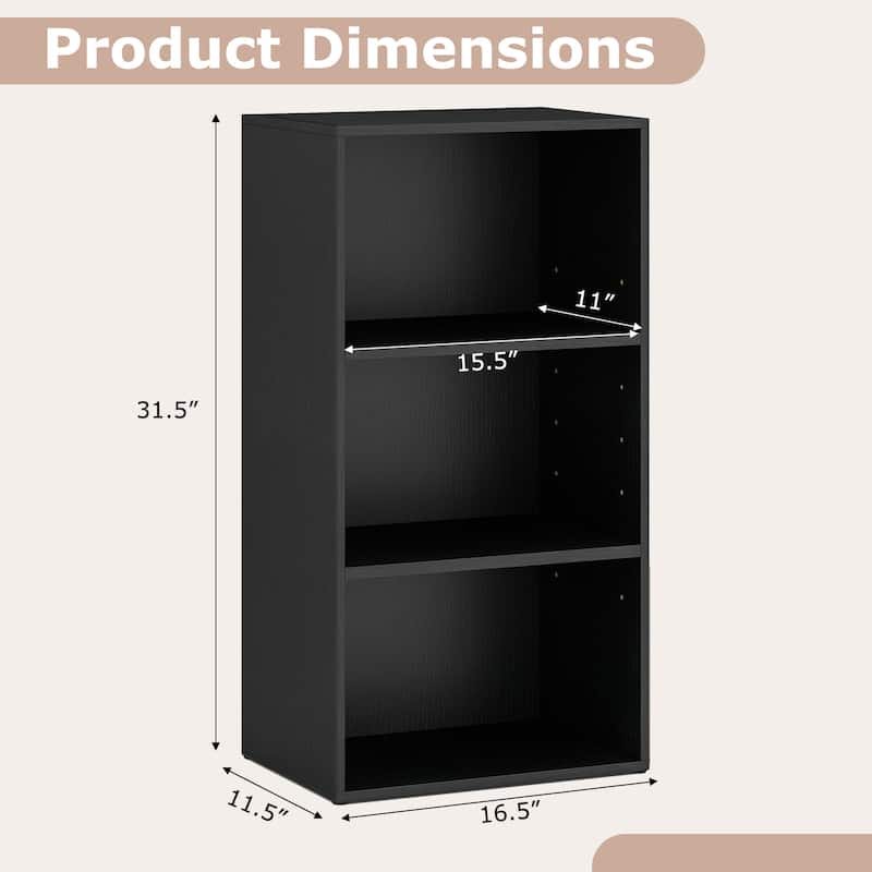 Gymax 3-Tier Cube Bookcase Modern Open Bookshelf w/ Adjustable Shelves - See Details