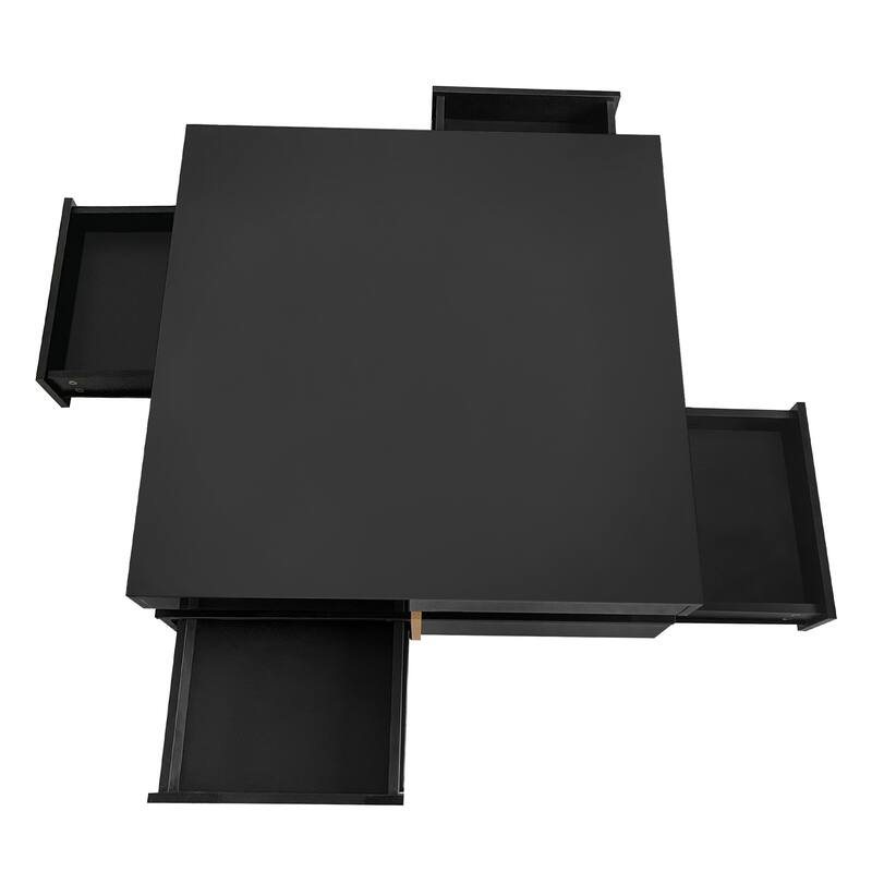 Modern High Gloss Square Coffee Table with 4 Drawers and Storage - 31.5" W × 31.5" D × 13.7" H