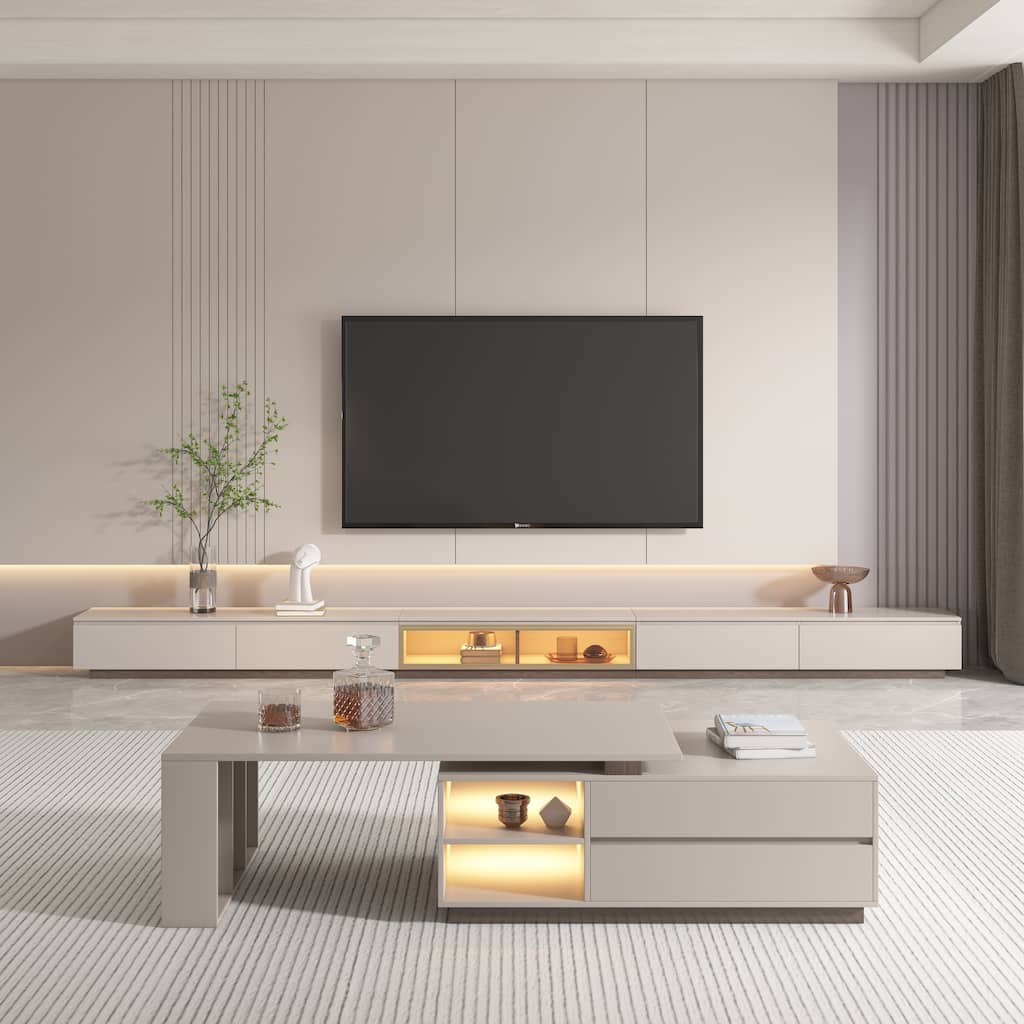 Modern Rectangular Extendable Coffee Table with Drawer Storage