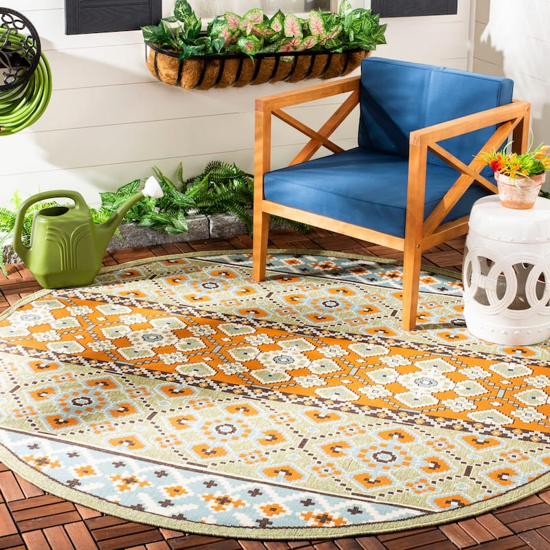SAFAVIEH Veranda Anneruth Indoor/ Outdoor Waterproof Patio Backyard Rug - 3' Round - Green/Terracotta