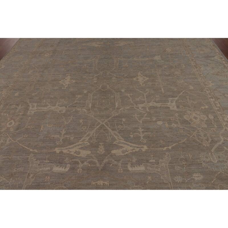 Transitional Oushak Turkish Area Rug Hand-Knotted Grey Wool Carpet - 9'1"x 11'8"