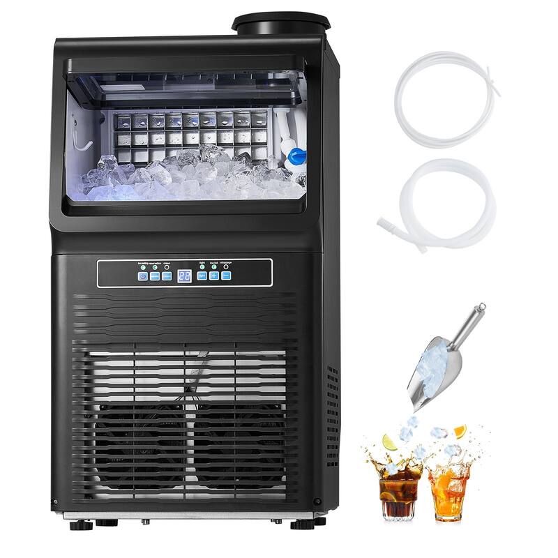Black Stainless Steel Commercial Ice Maker with 36 Trays, Dual Water Inlets and Self Cleaning - 13.7 x 13.2 x 25.2 in - Black
