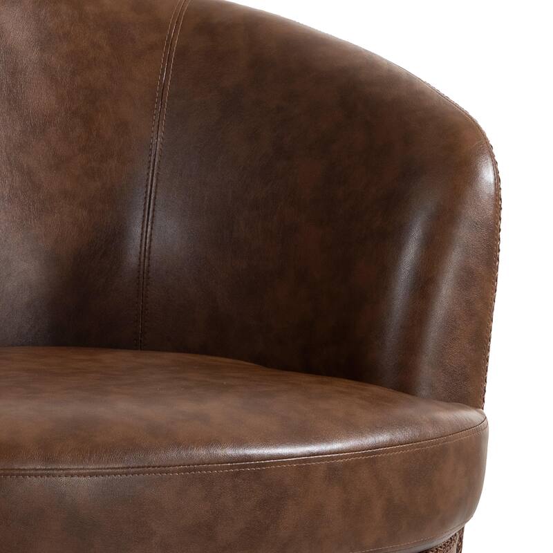 Modern Swivel Leather Accent Chair Upholstered Barrel Chair