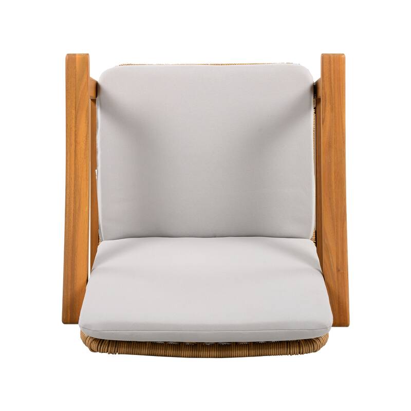 Outdoor Dining Chairs Set Of 2,Teak Color Acacia Wood Frame,Pe Wicker,Waterproof Cushion,Ideal For Patios,Gardens