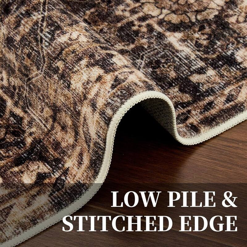 Vintage Boho Washbale Floor Cover Area Rug for Bedroom, Living Room, Brown - 1'6" x 2'6"