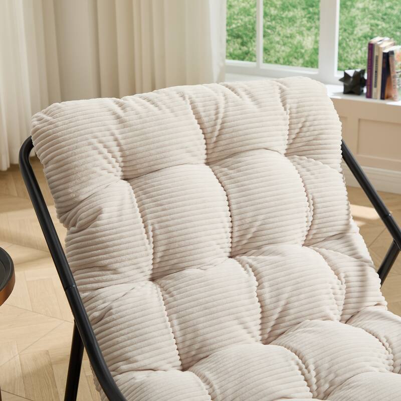 Outdoor Rocking Chair, Comfy Cushion, with Soft Thick Cushion,for Living Room, Reading Room, Black Frame with White Cushion