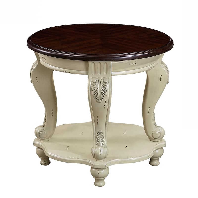 Round End Table,Solid Wood Sofa Side Table with Shelf,Living Room Corner Table Easy Assemble