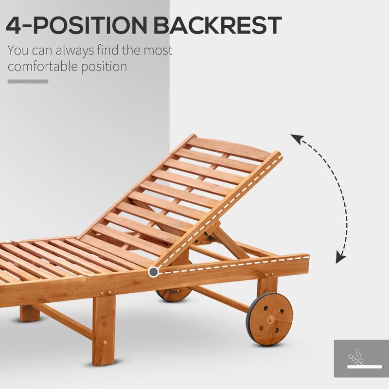 Outdoor Folding Chaise Lounge Pool Chairs, Acacia Wood Frame, Outdoor Sun Lounger with Wheels for Poolside, Beach and Backyard