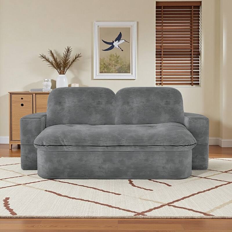 Oversized Loveseat Recliner Sofa, 2-in-1 Convertible Floor Sofa Bed, 3-Seat Sleeper Sofa with Adjustable Armrest - Light Gray