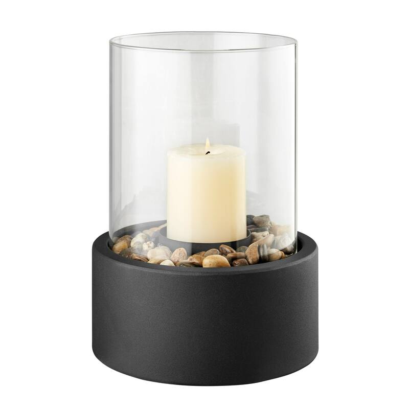 Small Glass Hurricane Pillar Candle Holders with Pebble Base - 11.25" - Black