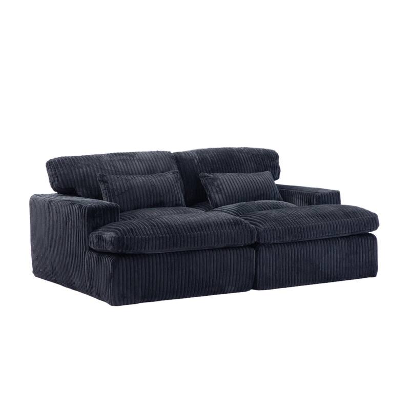 Double Chaise Lounge Chair, Corduroy, Black, No Assembly Required