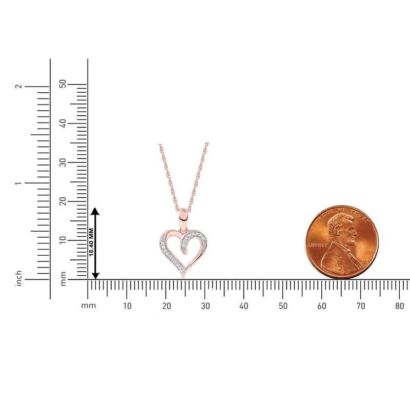 10K Rose Gold 1/20ct TDW Diamond Open Heart Pendant Necklace for Women - Pink