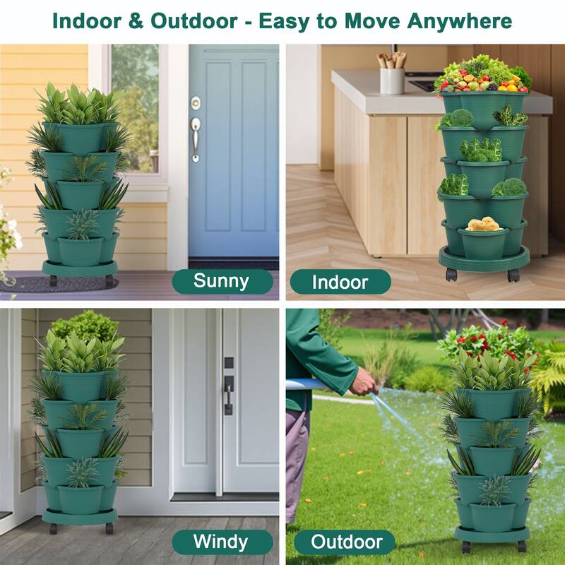 2 Pack Vertical Strawberry Planter 5 Tier Hanging Vertical Gardening Planter Stackable Garden Tower Pot for Flowers