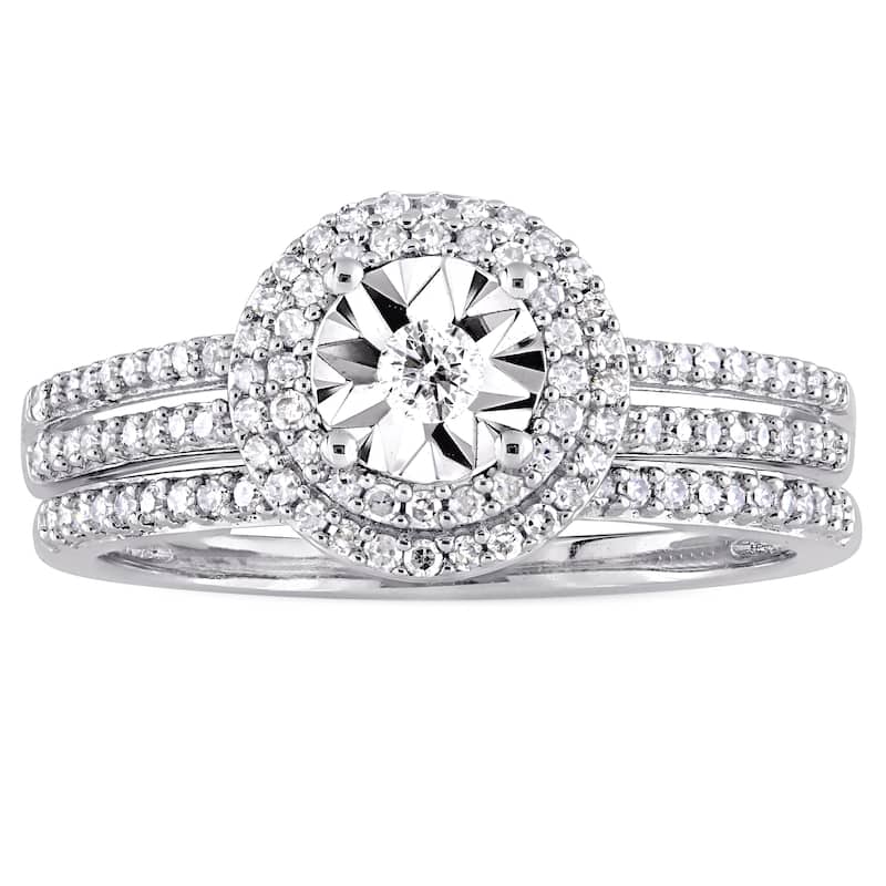 Miadora 3/8ct TDW Diamond Double Halo 2-Piece Bridal Ring Set 10k White Gold