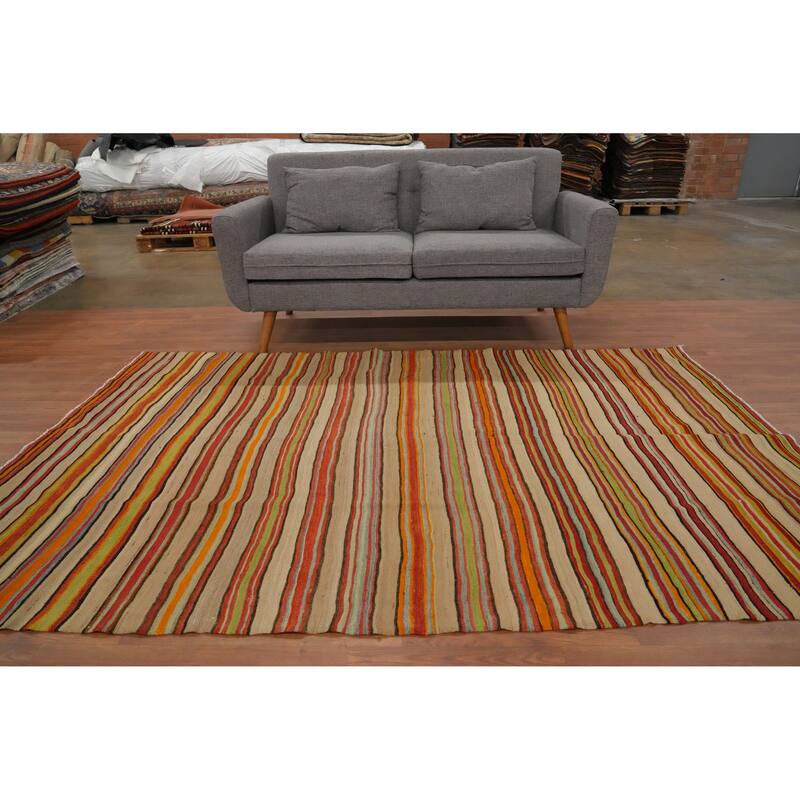 Hand Woven Oriental 100% Wool Carpet Southwestern Geometric Multi-Colored Kilim Area Rug - 7' 10'' X 5' 4''