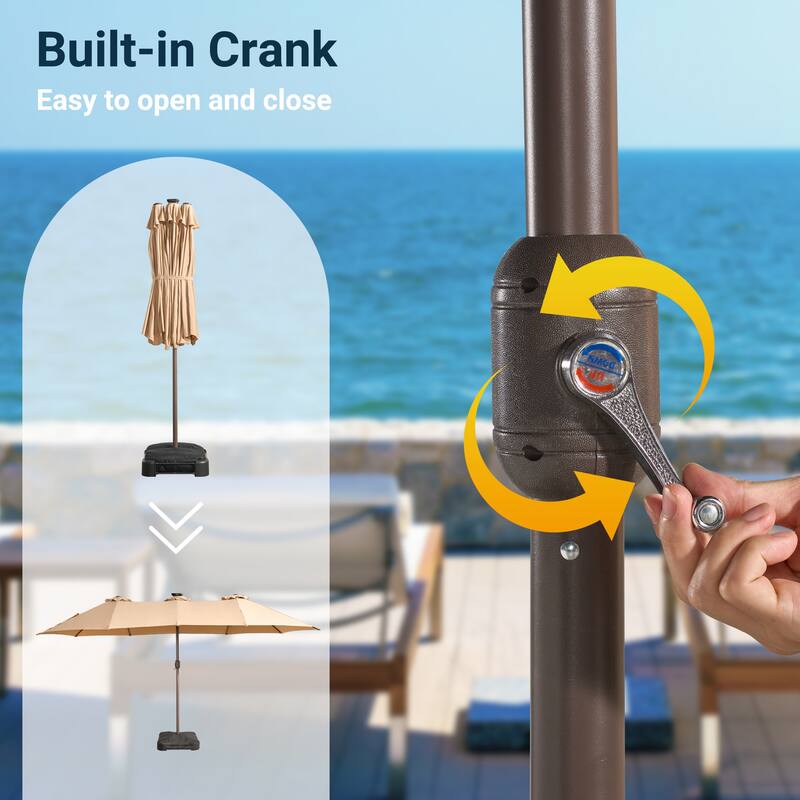 XIZZI Outdoor Patio Umbrella with Solar LED Lights and Base