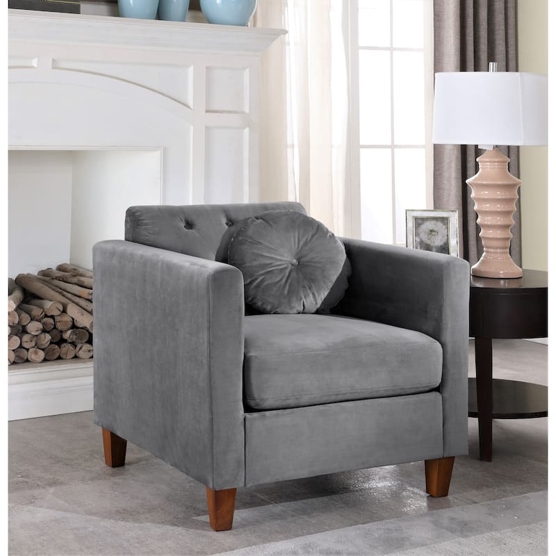 Persaud Velvet Kitts Classic Chesterfield Chair - Grey