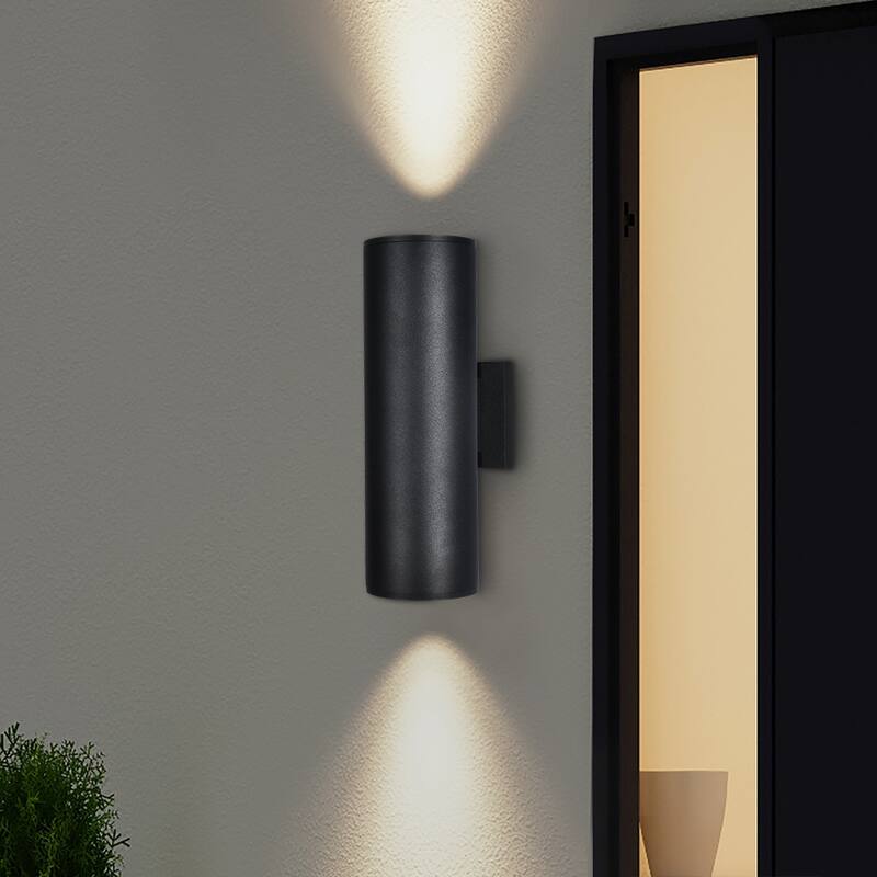 2-Pack Wall Sconces Black Industrial Cylinder Outdoor Waterproof IP54 Lantern Wall Sconces - 4.3 in. W x 13.4 in. H x 6.3 in. D
