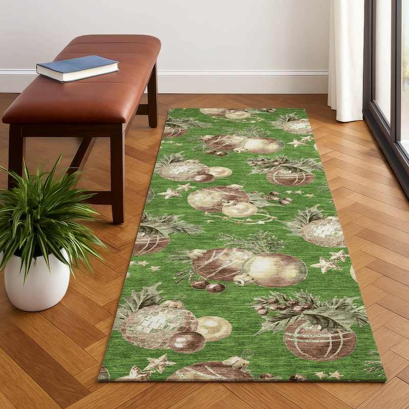 Premium Washable Super Soft Holiday Ornament Mayfield Rug - Green - 2'3" x 7'6"