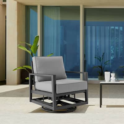 Grand Black Aluminum and Wicker Outdoor Patio Swivel Glider Chair