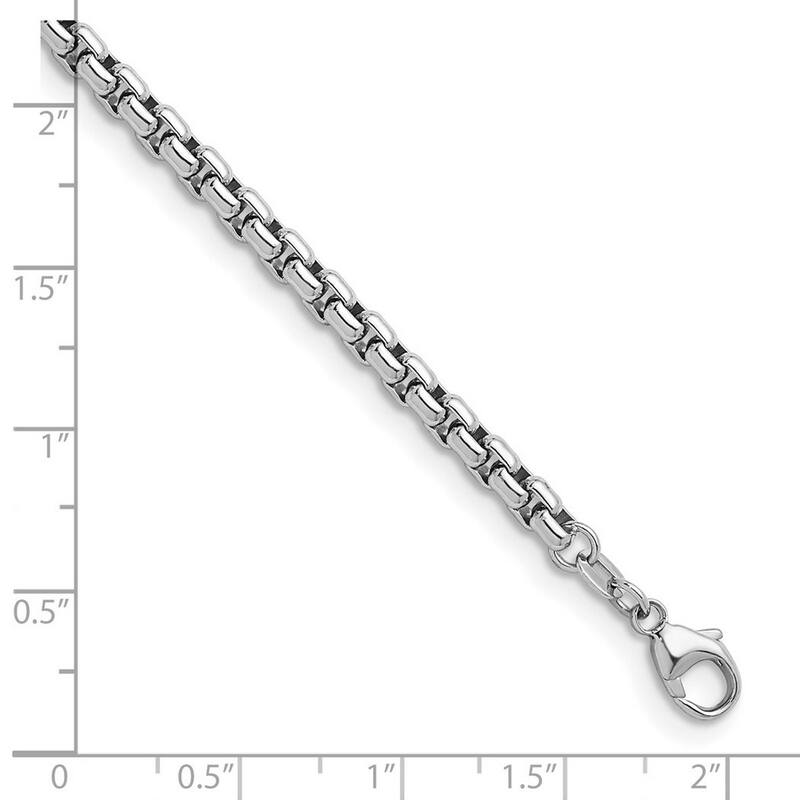 Curata 925 Sterling Silver Rhodium 4mm Box Chain Necklace for Men