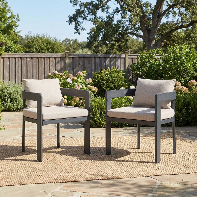 Christopher Knight Home - Emma Aluminum Dining Chair with Cushion Set of 2 - DarkGrey+Beige