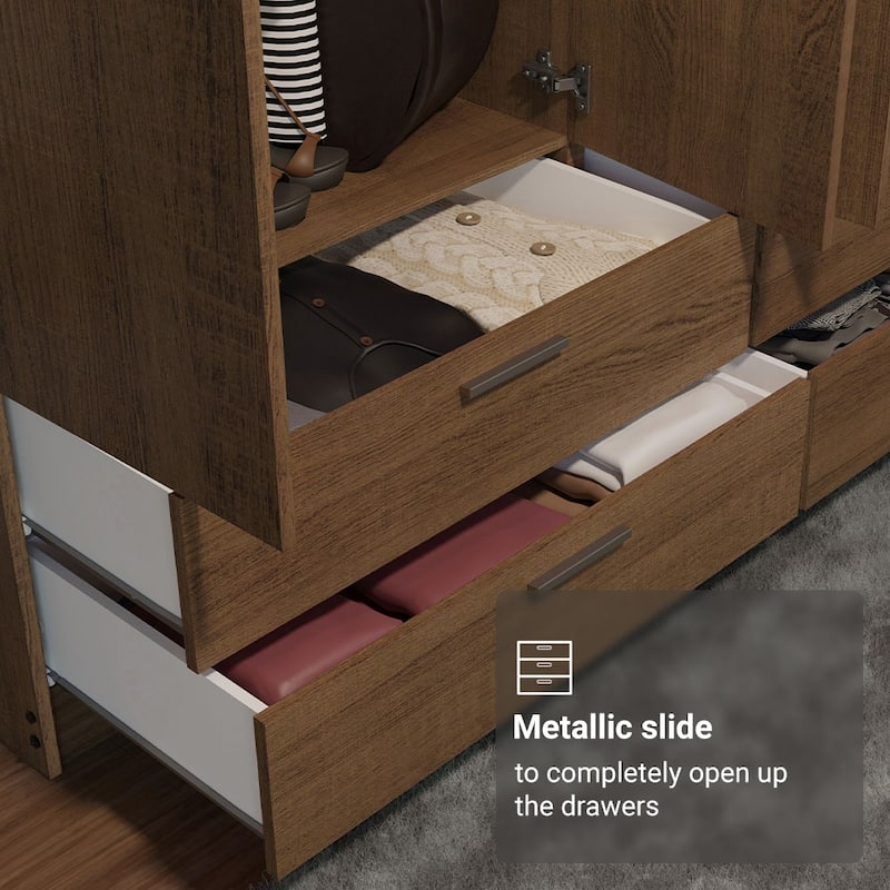 Madesa 4 Doors 4 Drawers Wardrobe With Hanging Space 63"L