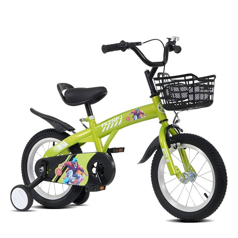 16 inch sporty kids bike with training wheels and stand Adjustable saddle Suitable for boys and girls aged 4-8 years - Green
