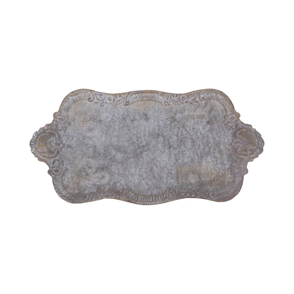 Decorative Metal Tray with Distressed Grey Finish