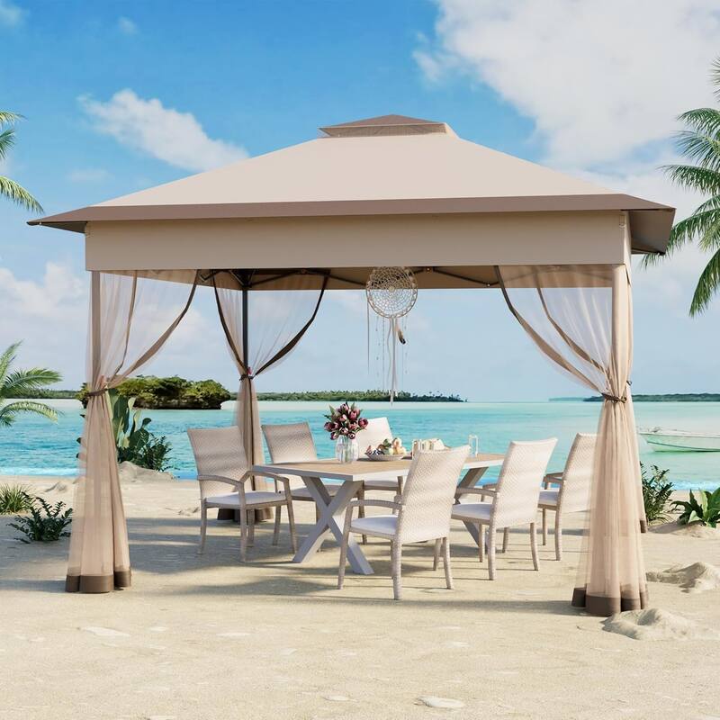 Bezseller 11' x 11' Pop -up Gazebo Tent with Mosquito Netting, Outoor Canopy Tent for Patio Garden Backyard Party