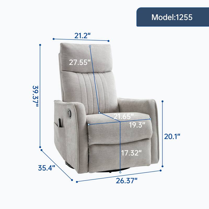 Heat Massage Manual Recliner Chair with Rocker and Swivel in Fabric for Living Room