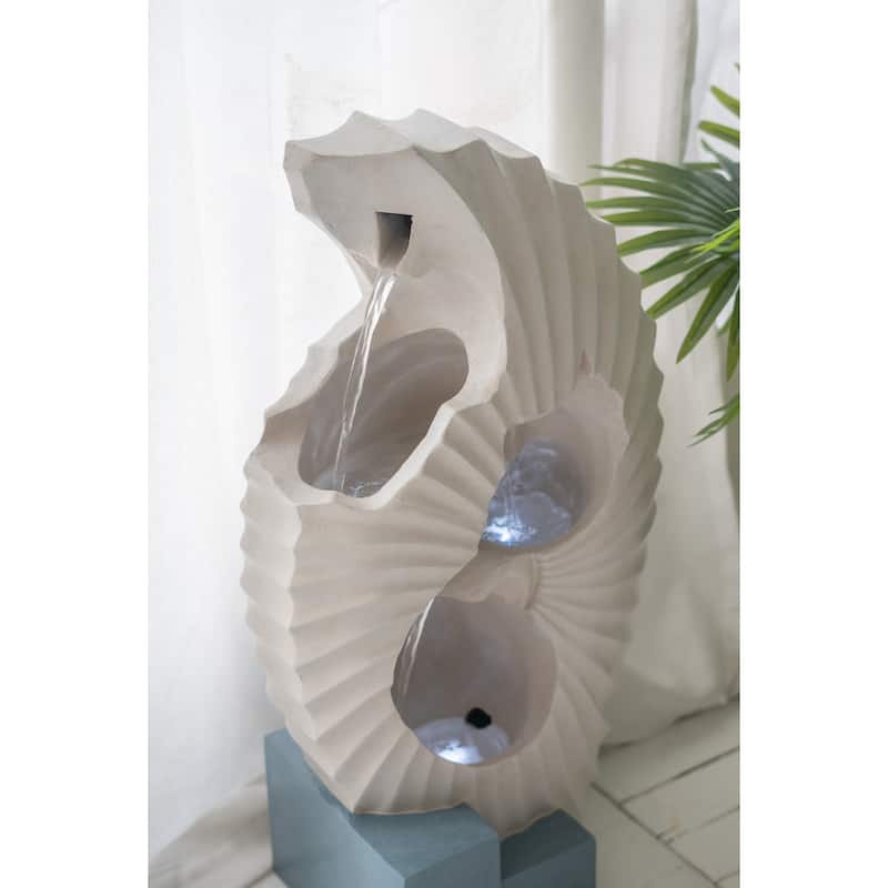 16.9x10.2x31.9" White Abstract Water Fountain with Blue Base with Light, for Indoor and Outdoor