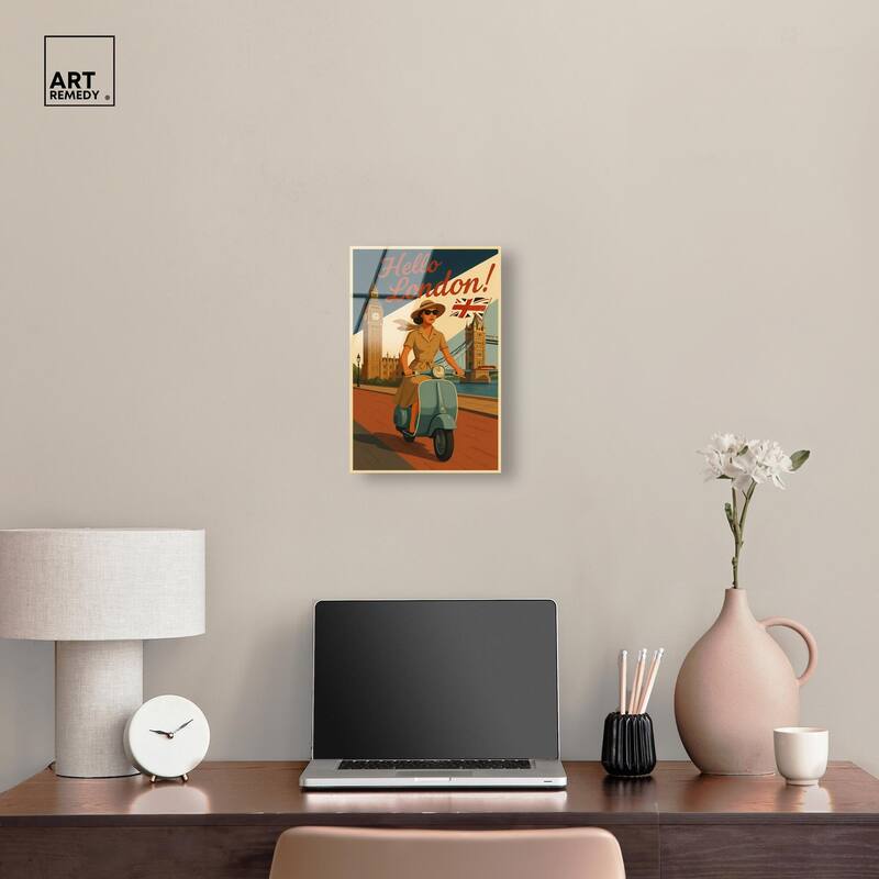 Scooter English Travel Acrylic by Art Remedy, Ready to Hang