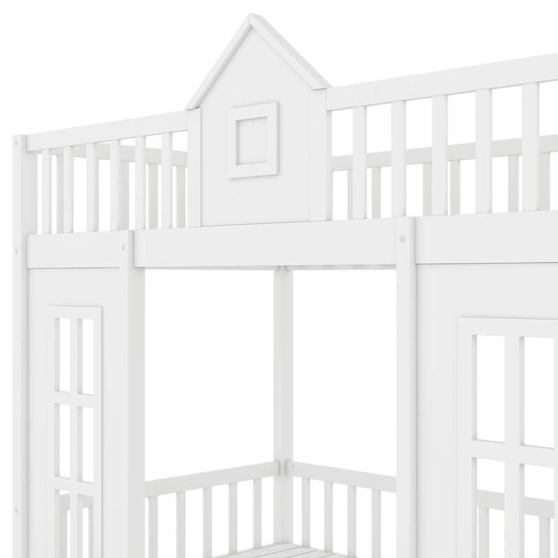 Convertible Twin-Over-Twin Bunk Bed with Desk, White - Space-Saving Loft Bed for Kids