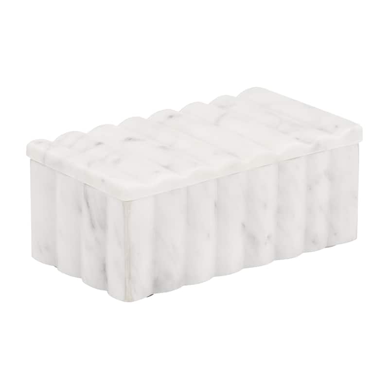 White Marble Decorative Storage Box - 7" Modern Luxury Organizer - 7" x 4" x 3" - White - 7" x 4" x 3"