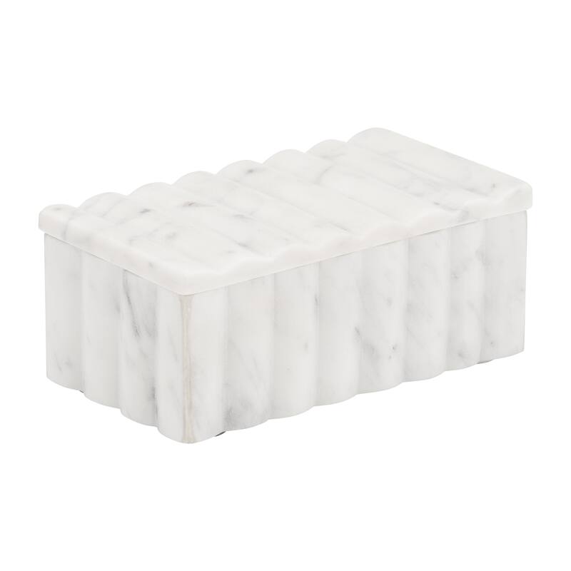 White Marble Decorative Storage Box - 7" Modern Luxury Organizer - 7" x 4" x 3"