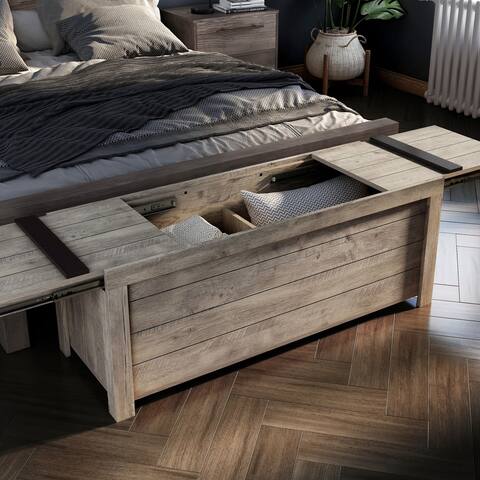 DH BASIC Weathered Oak Storage Bench by Denhour