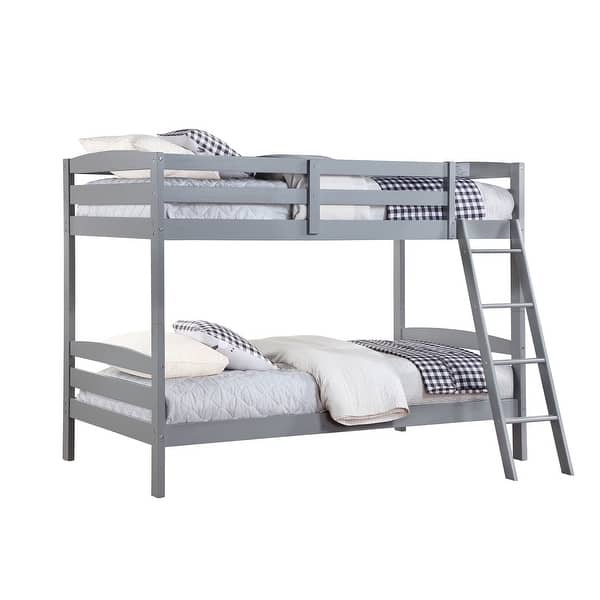 slide 2 of 5, Wooden Twin Over Twin Bunk Bed with Ladder in Grey Grey - Twin