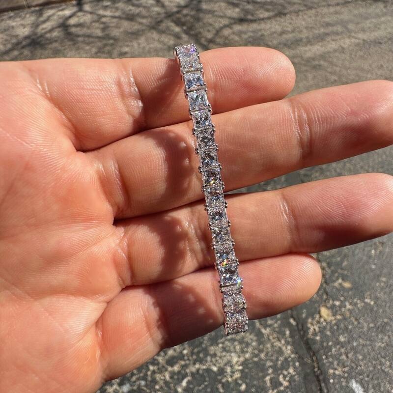 16.30Ct Princess Cut Diamond 7" Tennis Bracelet Gold Lab Grown