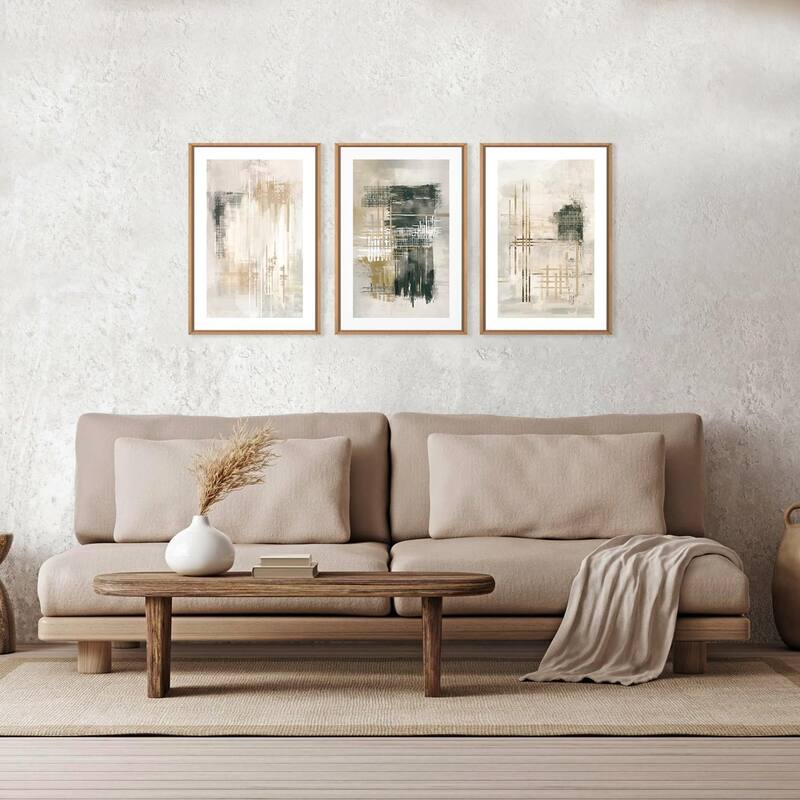 Neutral Beige Shape Wall Decor, Black and White Block Wall Painting - 16 x 24