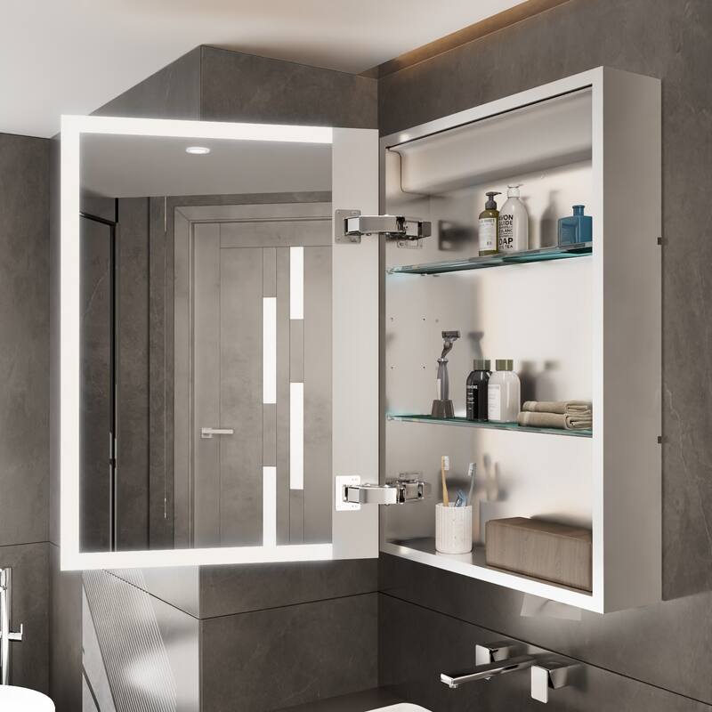 Full-frame LED-lit Medicine Cabinet with Mirrors, Defogger, Clock, Temperature