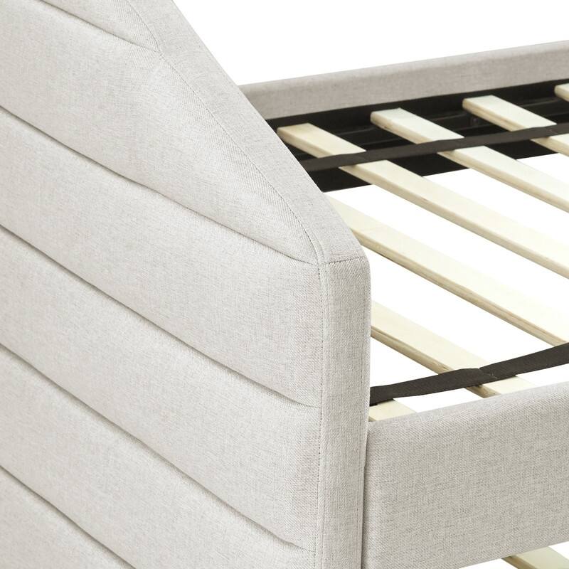 Trundle Upholstered Tufted Daybed Sofa Bed with Two Drawers Linen Fabric